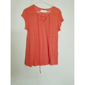 Aventura Womens Pippa Top Size xs Lace-Up Deep‎ Sea Coral Tencel Linen Stretch